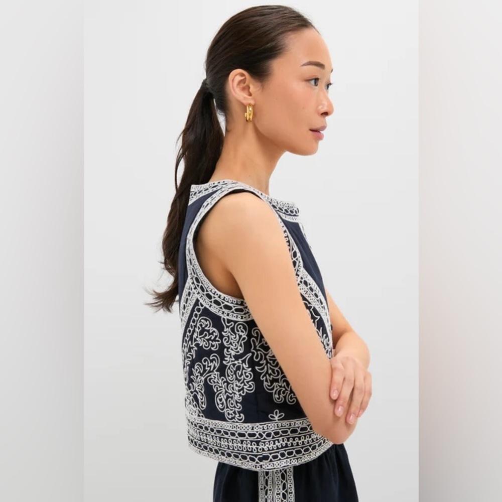Tuckernuck Navy Blue Tank with White Embroidered Trim - Picture 3 of 10